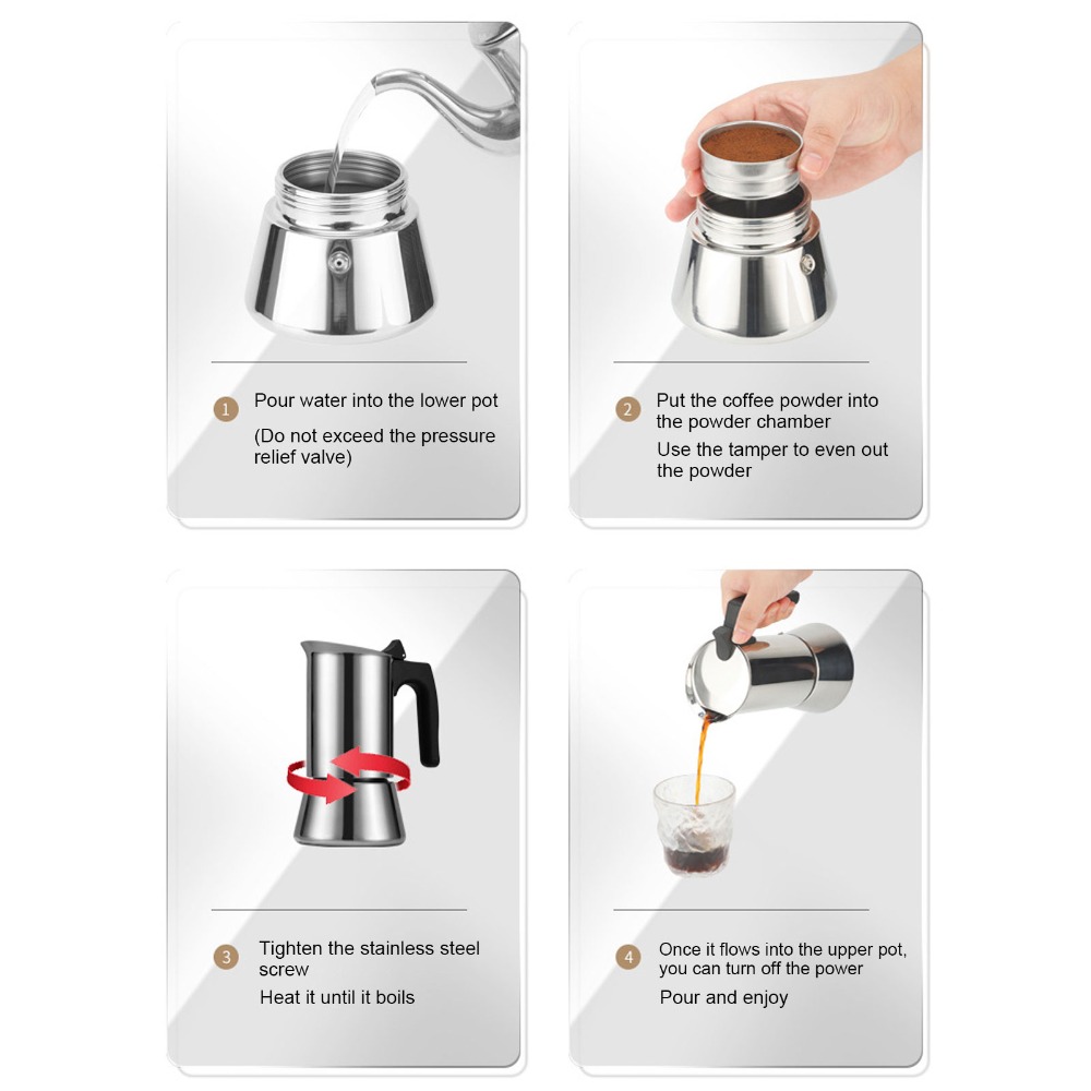 스테인리스 스틸 모카포트 대용량 실버 스토브탑 모카포트 - Hero Coffee Equipment 리뷰 및 가격